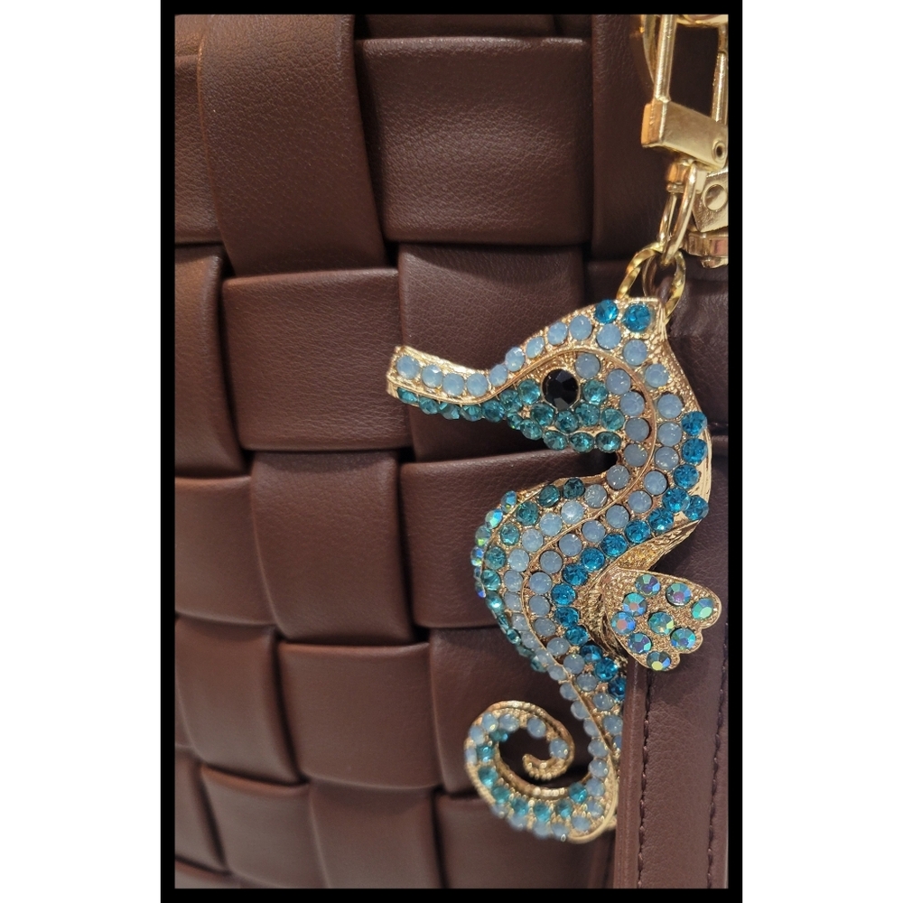Rhinestone Seahorse Purse Charm Brooch | Coastal Glam - Picture 5 of 6